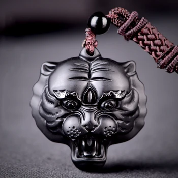 Pravda, Obsidián Tiger Náhrdelník Prívesok, Ručne vyrezávané Hlava Tigra Drahokam Náhrdelník Mužov Šťastie, Amulet Prívesok Módne Darček