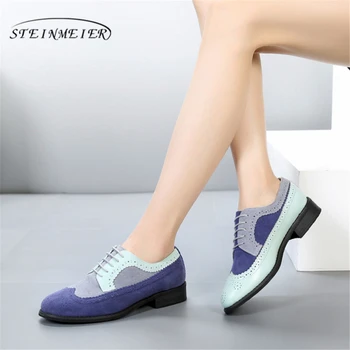 Pravé hovädzie kože prízvukom dizajnér vintage dámy bytov topánky ručne vyrábané modrá sivá oxford topánky pre ženy 2020 jar