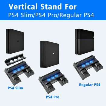 Pre PS4/Pro/Slim Zvislý Stojan s Chladiaci Ventilátor Chladiča Dual Radič Nabíjačku Nabíjacej Stanice, Farebné LED pre Playstation 4