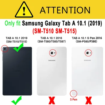 Pre Samsung Galaxy Tab 10.1 2019 puzdro T510 T515 SM-T510 SM-T515 Kožené puzdro Mäkké Späť Kremíka Funda + Screen Protector