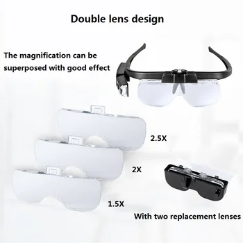 Predstavenie Lupy Skladacie Okuliare zväčšovacie sklo-USB Nabíjanie 2 LED Svetlo 1.5 X 2.0 X 2.5 X Nastaviteľné 3 Objektív Repair Tool