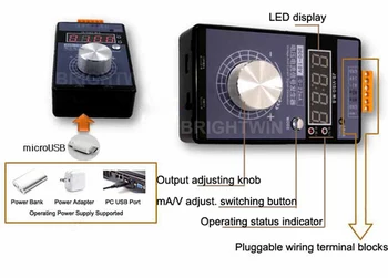 Prenosné 0-5V 0-10V 4-20mA Generátor s LED Displejom s Vysokou Presnosťou Nastaviteľné JEDNOSMERNÝ Prúd Napätie Generátora Signálu Bez Batérie
