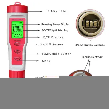 Prenosné Digitálne 4 v 1 PH/TDS/ES/TEMP Meter Kvality Vody Čistota Tester Pero Filter Meranie s Podsvietením