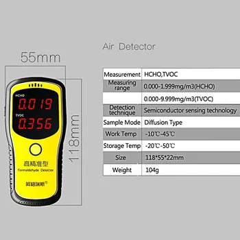 Prenosné Formaldehyd Senzor Profesionálne Digitálne Vzduchu Monitorovanie Kvality Plynu Analyzer Laser Tester Meter LCD HCHO TVOC Detektor