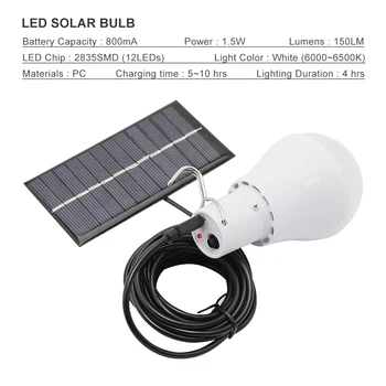 Prenosné LED Solárna Lampa Energeticky Úsporné Biele Svetlo, 5V Solárny Panel Poháňané Závesné Žiarovka Pre Vonkajšie Záhradné Camping Stan Rybolov