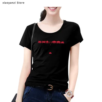 Priestor Vetřelec ženy tričko Classic Streľba Retro Hry Darček Pre Atari v Arcade Prehrávač Creative Design Čierna Bavlna T-shirt