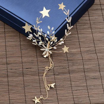 Prietok tassle zlatých hviezd klip barrette nevesta svadobné doplnky do vlasov vlasy dekorácie ženy