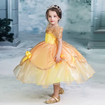 Princezná Belle Šaty pre Dievča Deti Kvetinový plesové Šaty Dieťa Cosplay Bella Kráska a Zviera Maškarný Kostým Party