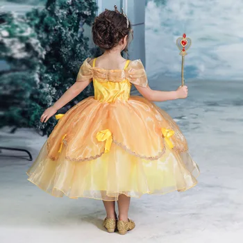 Princezná Belle Šaty pre Dievča Deti Kvetinový plesové Šaty Dieťa Cosplay Bella Kráska a Zviera Maškarný Kostým Party