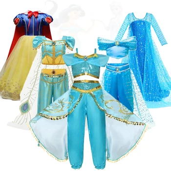 Princezná Šaty pre Baby Girl Dress Up Jasmine Elsa Anna Šaty Deti Arabského Kostým Princezná Dievča Karneval Narodeninovej Party Kostým