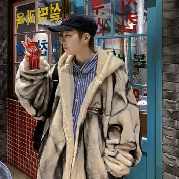 Privathinker 2020 Zimné Nové pánske Kapucňou Trend Baránok Vlna Plyšové Coats Žena kórejský Streetwear Teplý Kabát Muž Módne Oblečenie