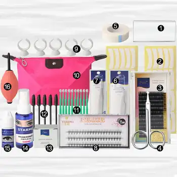 Profesionálne 16 Ks Falošných Rias Rozšírenie Nástroje Nastaviť Make-Up Nástroje Súpravy Jednotlivé Očné Riasy Vrúbľovanie Nástroje Kit Set Taška