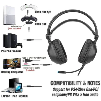 Profesionálne LED Hráčsky Headset Pre PS4 Xbox Jednom PC, Mobilný Telefón Potlačením Hluku Cez Ucho Herné Slúchadlá S Mikrofónom Darček