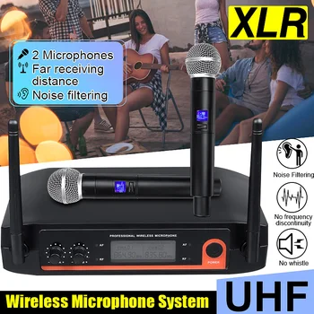 Profesionálne UHF Bezdrôtový Mikrofón Systém Dual Channel Bezdrôtový Ručný Mikrofón+Prijímač Kareoke KTV Home Party Dodávky
