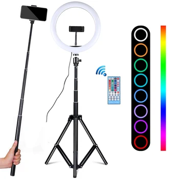 Profesionálny 10-Palcový RGB Selfie Krúžok Ľahký Statív s LED Krúžkom Lampa Photo Studio Ringlight pre Tiktok Youtube Video Svetlá