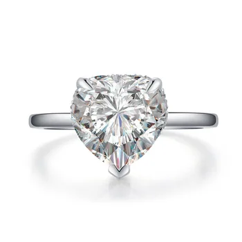 Prstene pre ženy, Skutočné 925 Silver 4 ct v tvare Srdca krúžok 5A CZ Prst Prstene pre Ženy Výročie Svadby QYI Šperky