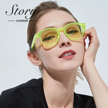 Príbeh módne candy farby Hip hop okrúhle slnečné okuliare ženy muži 90. ROKOV značky dizajnér Zelená Modrá rám tichom jasné okuliare S77059H