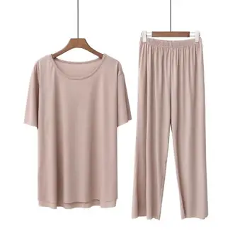 Príležitostné voľné ice hodváb sleepwear nastaviť nové modálne pyžamá pre ženy, krátky rukáv, nohavice dvoch kus pijama vyhovovali voľné pyžamá žena