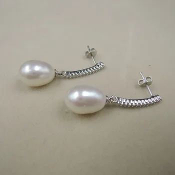 Príroda sladkovodné pearl náušnice , AAAAA veľký pokles pearl 9-10 MM DĹŽKA: 12-15 MM , 925 strieborný háčik