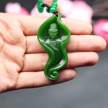 Prírodné Green Jade Guanyin Prívesok Náhrdelník Čínsky Ručne Vyrezávané Módne Kúzlo Šperky Príslušenstvo Amulet Muži Ženy Šťastie Dary