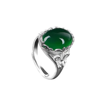 Prírodné Green Jade Krúžok 925 Silver Jadeite Chalcedony Amulet Módne Kúzlo Šperky, Darčeky pre Ženy, Jej