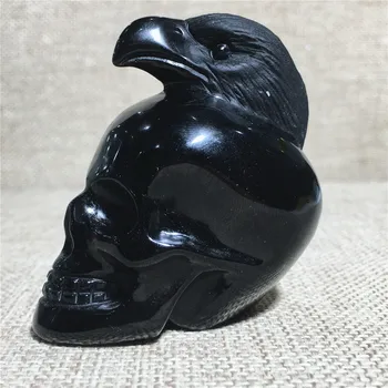Prírodné lebkou obsidian kremeň Kamene svadobné domáce dekorácie čakier liečba Halloween DIY darček Reiki lebky eagle