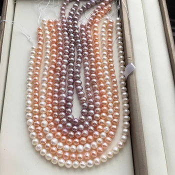 Prírodné sladkovodné perly 7-8mm kolo drahokam korálky pre 925 sterling silver Šperky Čo Náhrdelník Náramok 15inch ICNWAY