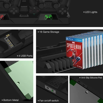 PS4/Pro/Slim Konzoly Chladiaci Ventilátor Stojan Gamepad Nabíjacej Stanice Hry Disky Úložný priestor pre Play Station PS 4 Príslušenstvo