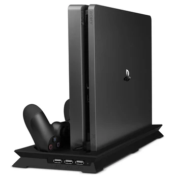 PS4 Slim Zvislý Stojan s Chladičom, Chladiaci Ventilátor Gamepad Nabíjačku Nabíjací Dock Stanica pre Sony Playstation 4 Slim PS 4 Hier