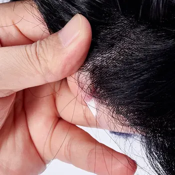 PU Mens Toupee Tenká Koža PU 6 mm-8 mm Vlny Indického Ľudské Remy Vlasy Parochňa Vysoko Kvalitné pánske Hairpiece Vlasy Systém Tmavo Hnedé 1B10