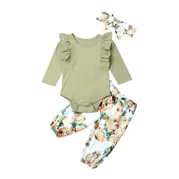 Pudcoco 2019 Nové Módne Novorodenca Baby Girl Kvetinový Oblečenie, Oblečenie na Tuhé Romper Topy Kvetinový Nohavice hlavový most Sada 3ks