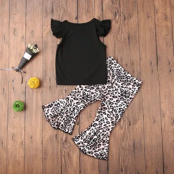 Pudcoco Batoľa, Dieťa Dievča Oblečenie Letné Lietať Rukáv Pevné Farebné Topy Leopard Tlač Dlhé Nohavice 2ks Oblečenie Oblečenie Sunsuit