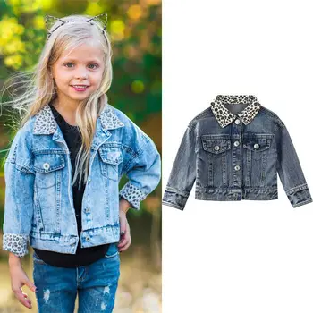 PUDCOCO Najmladšie Dieťa Dievča Leopard Tlač Denim Jacket Kabát Bežné Topy Jar Jeseň Outwear Oblečenie 0-5T