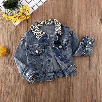 PUDCOCO Najmladšie Dieťa Dievča Leopard Tlač Denim Jacket Kabát Bežné Topy Jar Jeseň Outwear Oblečenie 0-5T