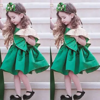 Pudcoco NÁS Skladom Deti Baby Girl Dress Flitrami Bowknot Šaty Svadobné Party Princess Krátky Rukáv Pacthwork Šaty