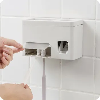 Punch-free Automatické zubná pasta Odšťavovače Tvorivé Kúpeľňa zubná pasta Dávkovač zubné kefky Držiak na Pohár Wall Mount Umývanie Súprav