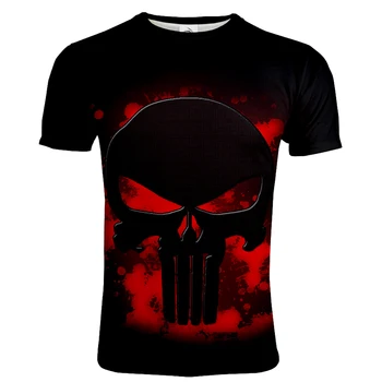 Punisher 3D Vytlačené T-shirt Móda Mužov Jar Leto Trendy O-Krku Krátky Rukáv Streetwear Tričko Bežné Hip Hop Muž Tees Topy