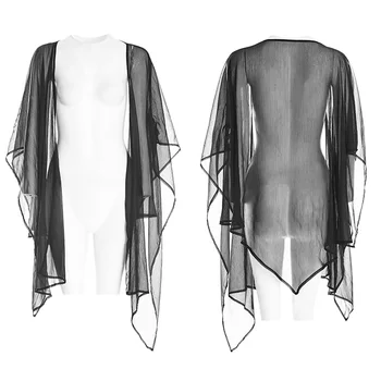 PUNK RAVE Žien Šifón Módne multifunkčný Šál Opálenie-dôkaz Nosiť Kabát Čierny Transparentný Otvoriť Predné Ženy Šatkou Topy
