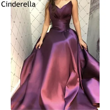 Purple Prom Šaty, plášť de soiree tvaru A-Line Sweep Vlak Satin Prom Šaty So Zipsom Späť vestidos de fiesta de noche