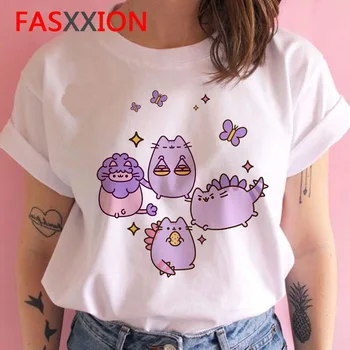 Pusheen mačka kawaii t shirt ženy harajuku kórejský zábavné Bežné tričko žena ulzzang Grafické tlače tričko krátky rukáv top