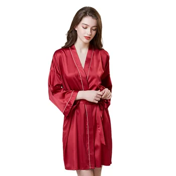 Pyžamo Hot Predaj Plus Veľkosť Imitácia Hodvábu Nightgown Ženy Letné Dlhé Rukávy Župane Ice Hodvábny Župan Domáce Oblečenie