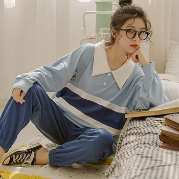 Pyžamá Ženy Pyžamo pijamas mujer Long-sleeve Bavlna Sladké Roztomilý Veľké Veľkosti Jeseň Bežné Bavlna Domov Vyhovovali Pyžamo Femme Hiver