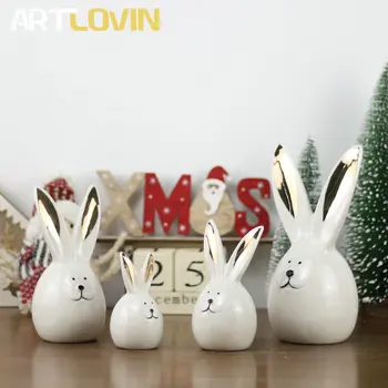 Pán & Ms Králik Údaje Nový Rok Domova Keramické Figúrky Zvierat Miniatúry Vianočné Domáce Dekorácie Zlatenie Ornament