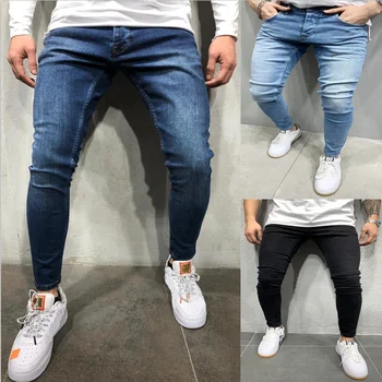Pánske Klasické Strečové Džínsy Skinny Fit Slim Straight Business Bežné Nohavice Kvalitné džínsy