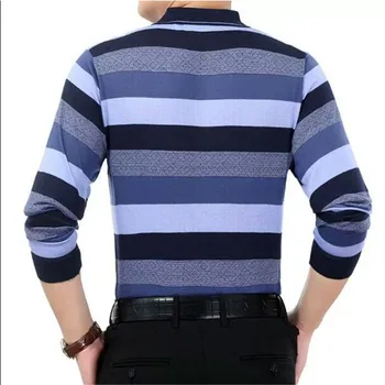 Pánske Stripe Polo Tričko Voľné tričko s Dlhým Rukávom Jeseň Business Ležérny Top Nadrozmerné
