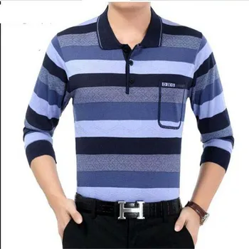 Pánske Stripe Polo Tričko Voľné tričko s Dlhým Rukávom Jeseň Business Ležérny Top Nadrozmerné