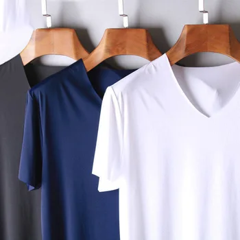 Pánske t-shirt tenké časti krátkym rukávom letné ice hodvábu bez stopy Slim úsek tvaru farbou klesnutie t-shirt slim