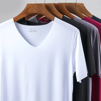 Pánske t-shirt tenké časti krátkym rukávom letné ice hodvábu bez stopy Slim úsek tvaru farbou klesnutie t-shirt slim