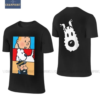 Pánske Zasnežené Tintin Tee Tričko Tovar The Adventures Of Tintin Tričká Bavlnené Krátke Predné Zadné Dve Strany T-Shirt