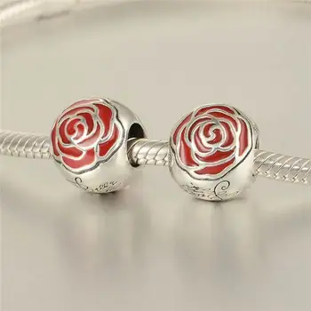 Pôvodné 925 Sterling Silver Kvet Belle Očarený Rose Korálky S Červeným Smaltom Hodí Značky náramky DIY Šperky Robiť